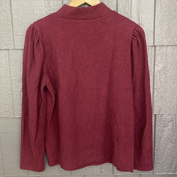 Madewell (Re)sourced Plush Mockneck Puff-Sleeve Red Maroon Long Sleeve Top - Picture 8 of 8